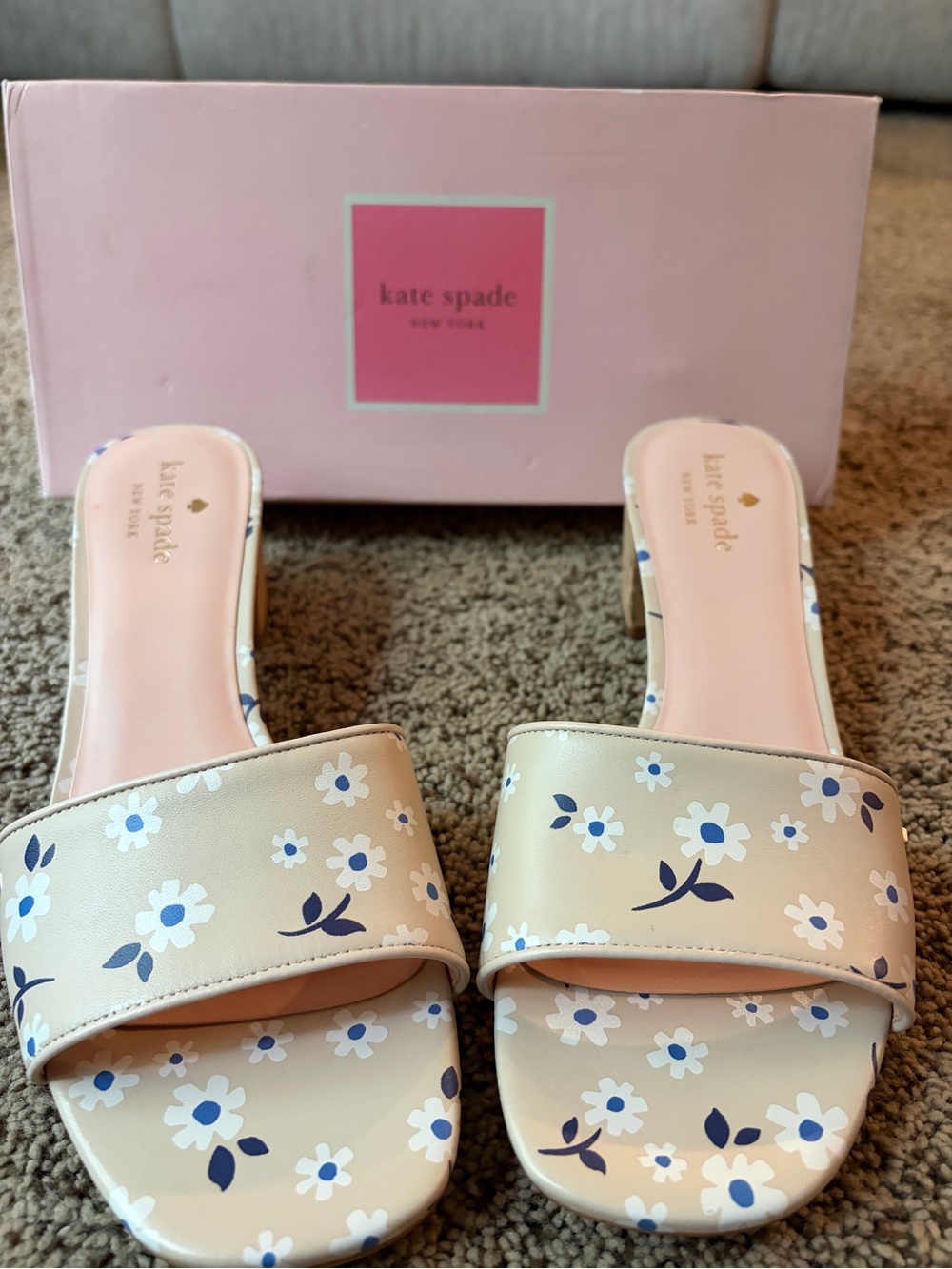 kate spade beige floral slip-on mules